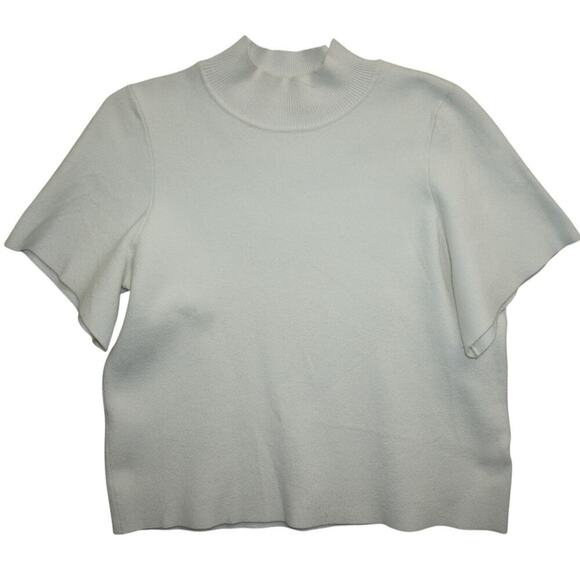 MOTH Women’s M White Mock Neck Short Sleeve Sweater Top Soft Stretch Minimalist - Picture 1 of 5